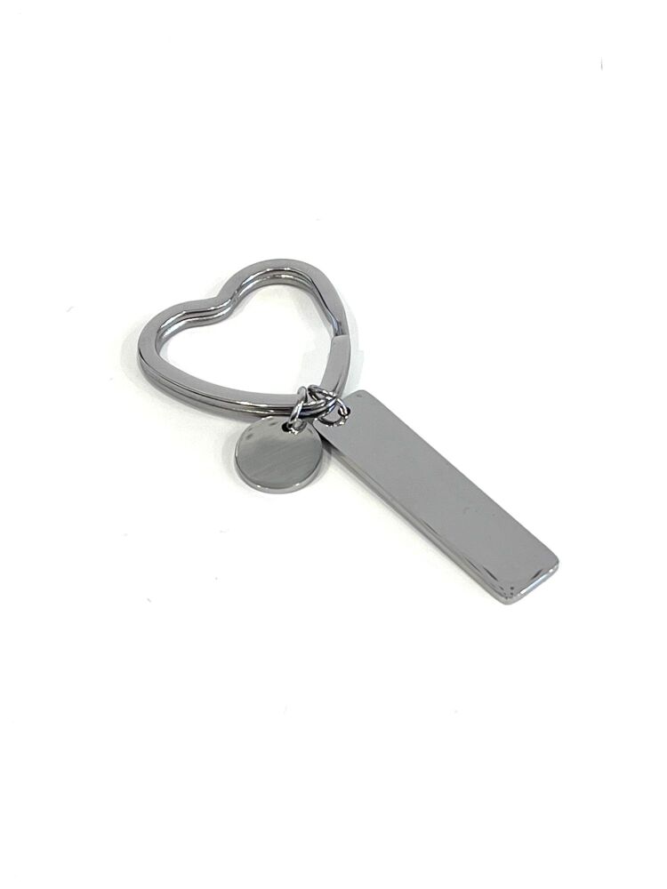 Silver Rectangle heart Keyring with round charm