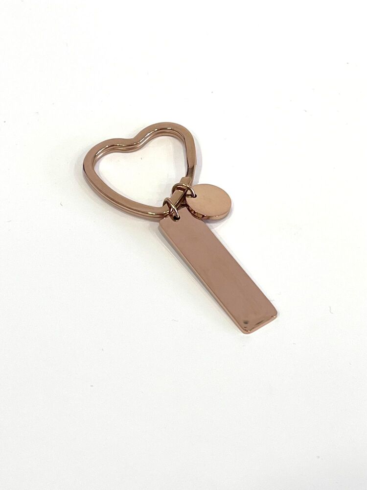 Rose Gold Rectangle heart Keyring with round charm