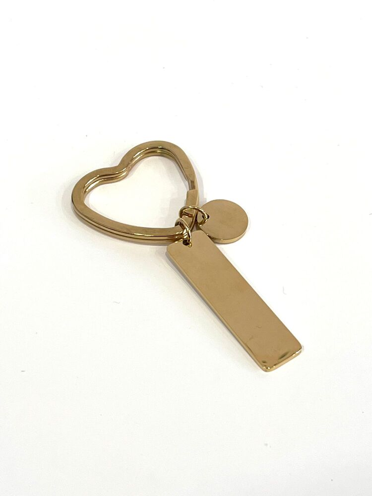 Gold Rectangle heart Keyring with round charm