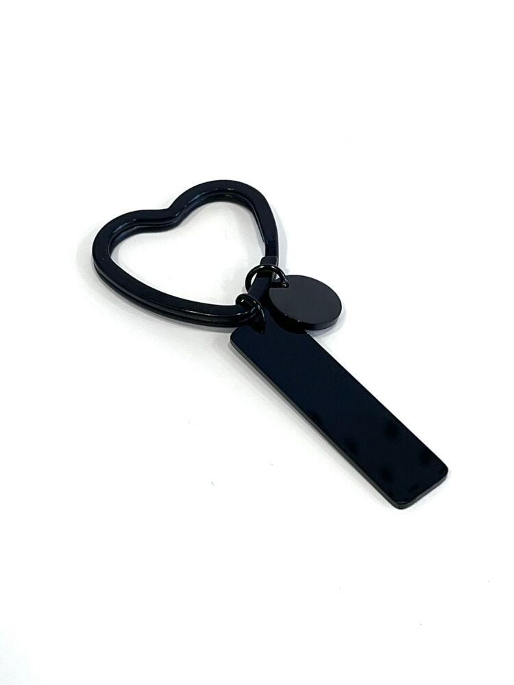 Black Rectangle heart Keyring with round charm
