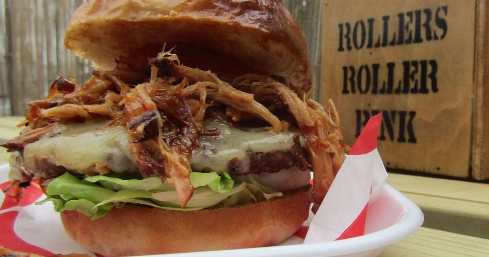 Pulled Pork Burger at the Roller Rink Cornwall