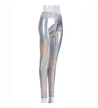 Women's High Shine Laser Effect Silver Leggings - One Size