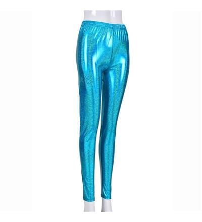 Women's High Shine Laser Effect Turquoise Leggings - One Size