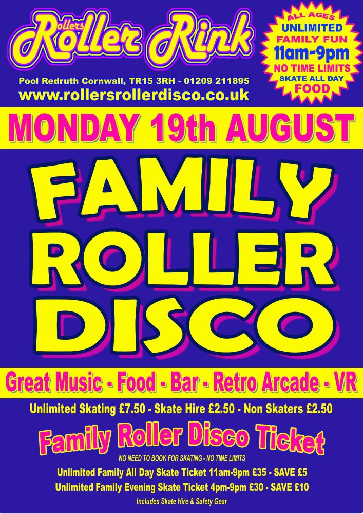 Monday 19th August Roller Disco Cornwall Monday 19th August Roller Disco Cornwall