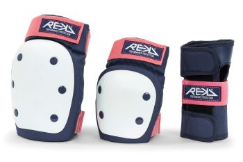 REKD Heavy Duty Adult Pad  Set - Knee, Elbow & Wrist Guards- Blue/Pink
