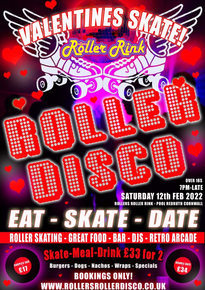 Valentines Skate Roller Disco Saturday 12th Feb Cornwall 2022