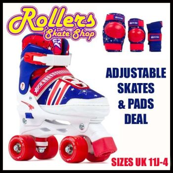 SFR Spectra Adjustable Skates and Pads Set Deal - Red & Blue
