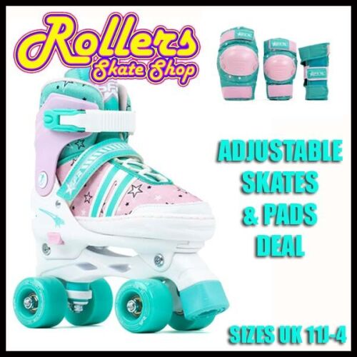 SFR Spectra Adjustable Skates and Pads Set Deal - Pink and Green