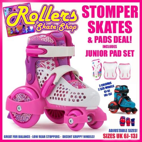 SFR Spectra Adjustable Skates and Pads Set Deal - Pink and Green