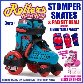 SFR Stomper Adjustable Skates and Pads Set Deal - Blue