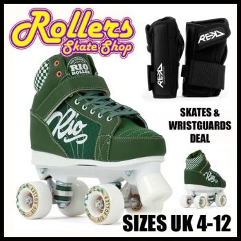 Rio Roller Mayhem Skates & Rekd Pro Wristguards Combo Deal - Green