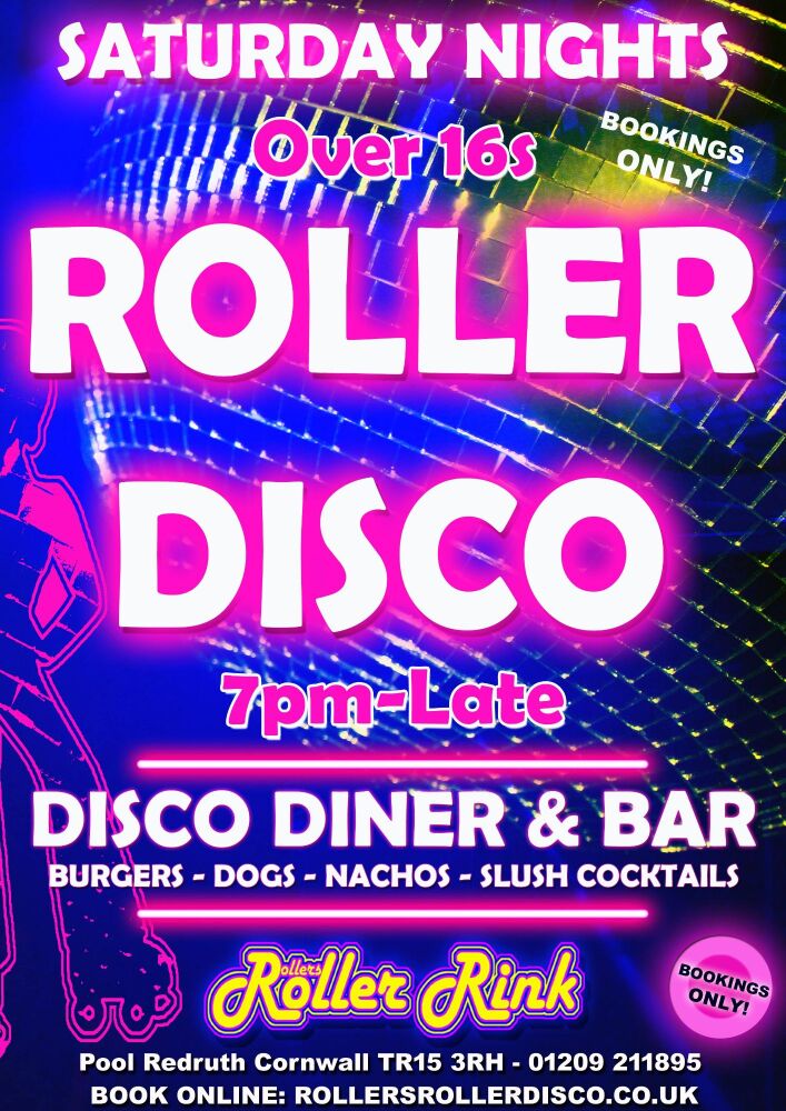 Adults Skate Roller Disco Saturday 7pm-Late Cornwall 2024