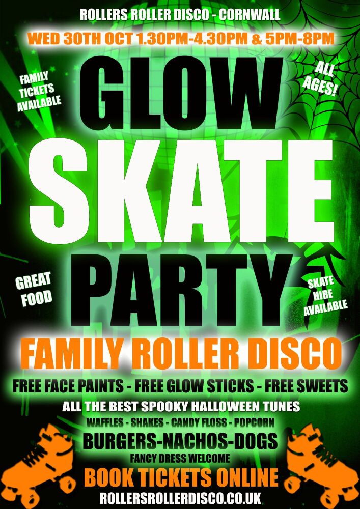 Glow Skate Party Wednesday 30th Oct 1.30pm-8pm