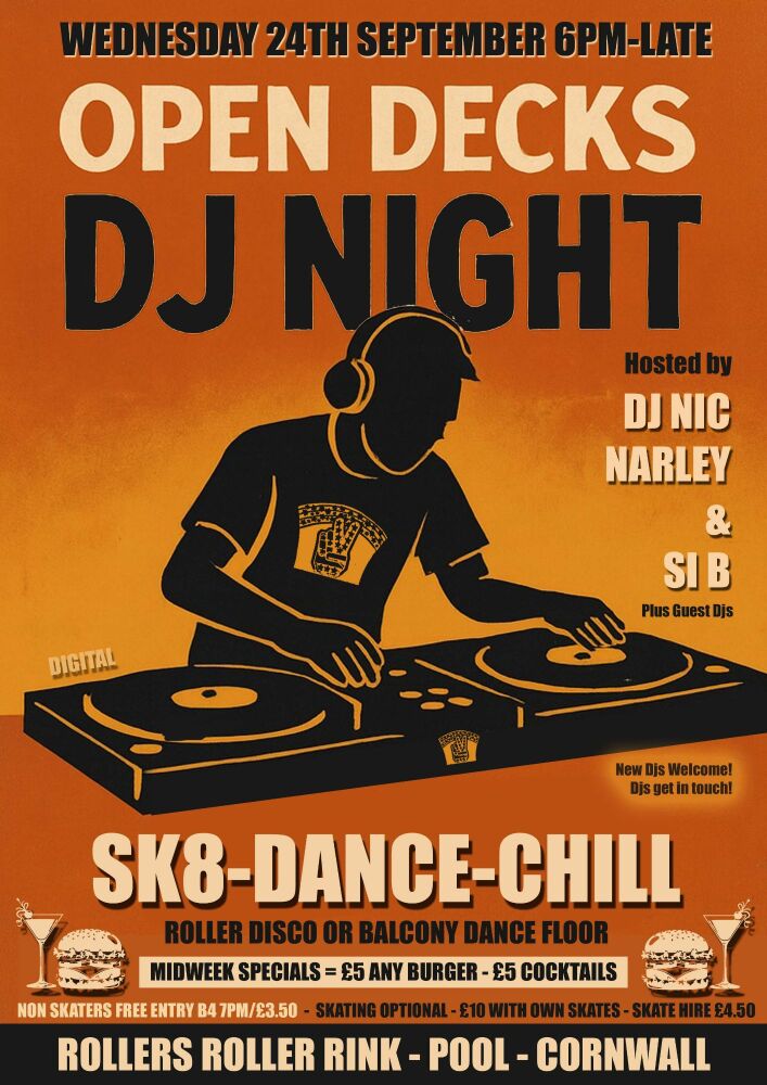 Open Decks Dj Night Sept 24th at Rollers Cornwall