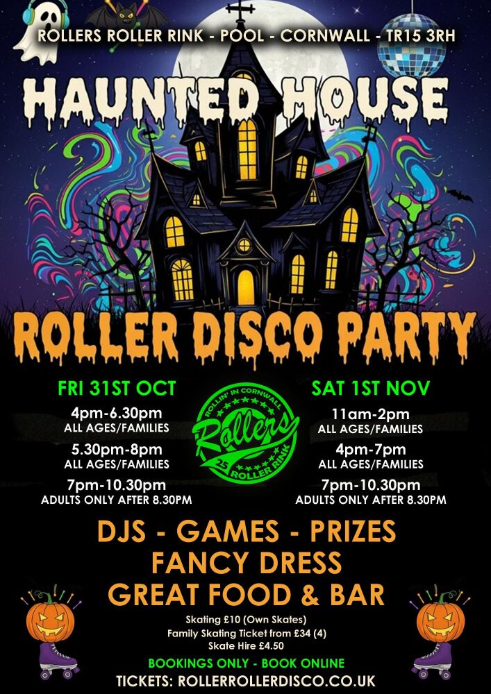 Haunted House Halloween Roller Disco Parties at Roller Roller Rink Cornwall