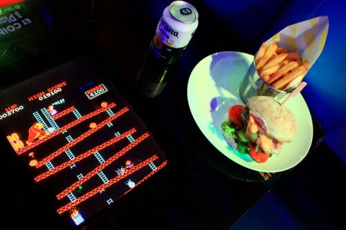 Cheese Burger, Fries, Beer and Donkey Kong