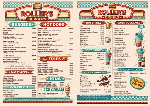 Rollers Burgers &amp; Drinks Menu 2026 q2
