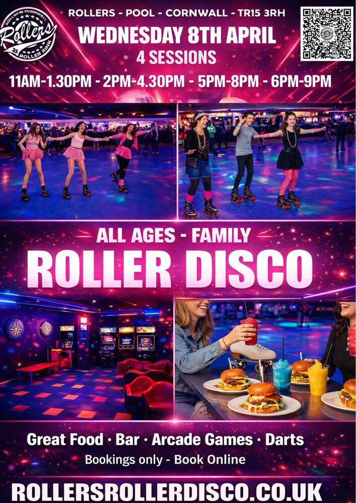 Family Roller Disco Wednesday 8th April - Rollers Cornwall