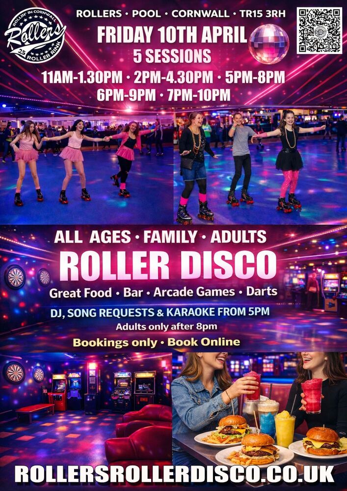 Family Roller Disco Friday 10th April - Rollers Cornwall
