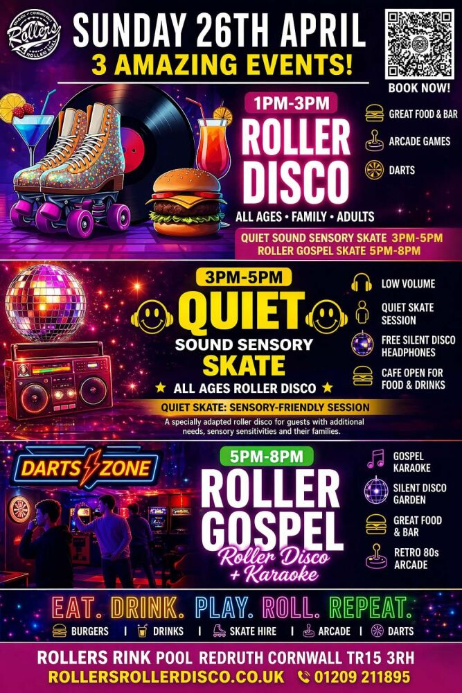Sunday 26th April at Rollers Roller Disco Cornwall