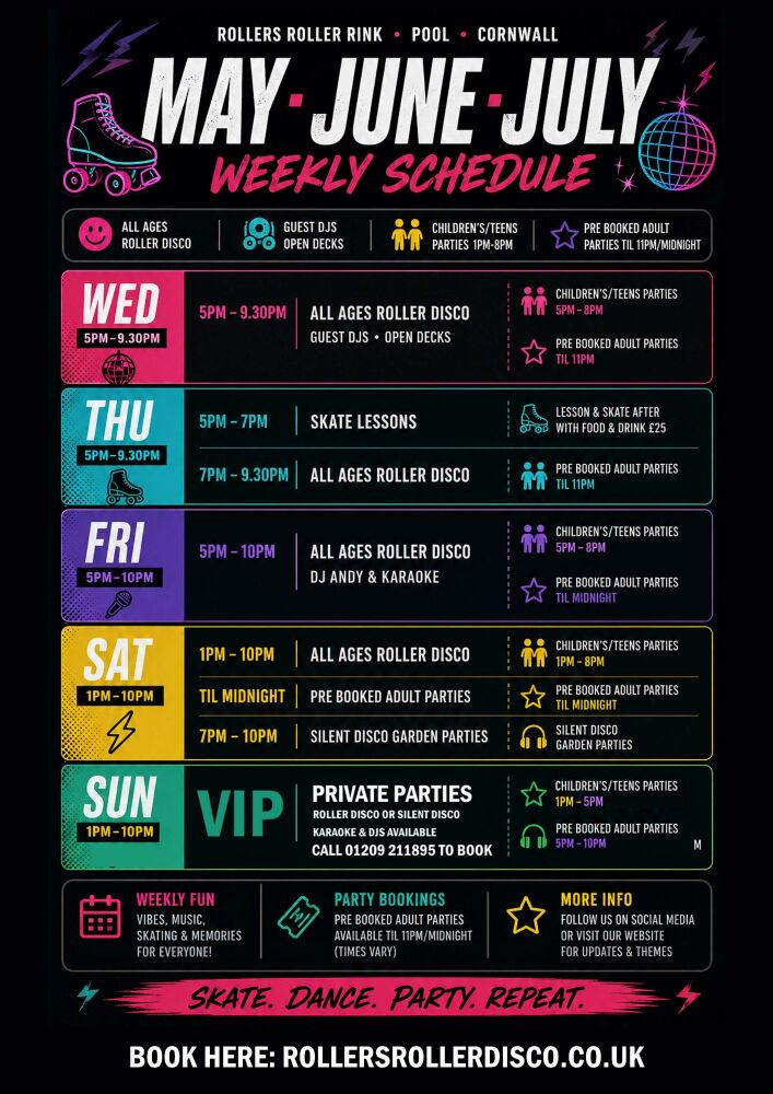 Weekly Roller Disco &amp; Party Times - Cornwall V26