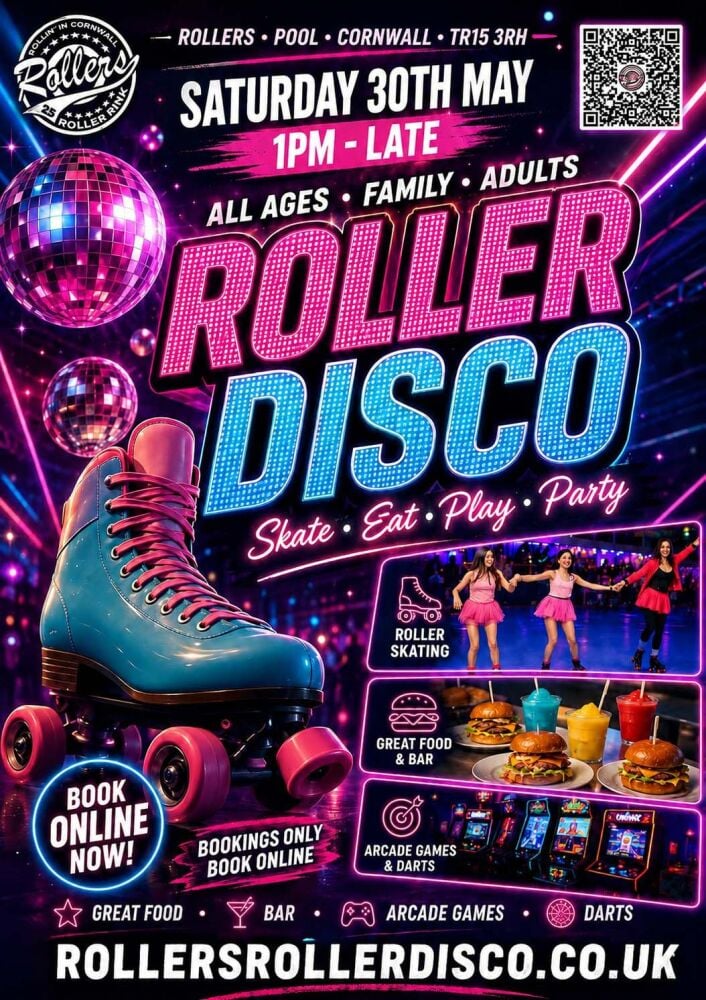 Saturday 30th May - Roller Disco Cornwall 2026 Saturday 30th May - Roller Disco Cornwall 2026