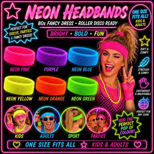 1980s Style Toweling Neon Headband