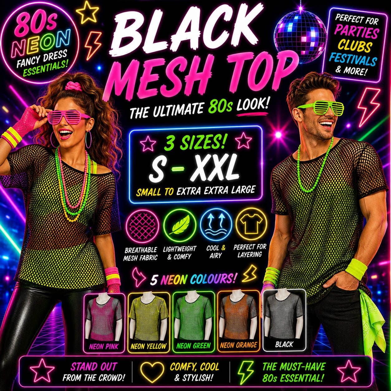 80s Mesh Top Black S-XXL (8-20)