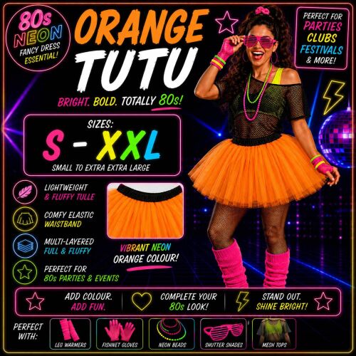 80s Fancy Dress Tutu - Neon Green - Sizes S-XXL