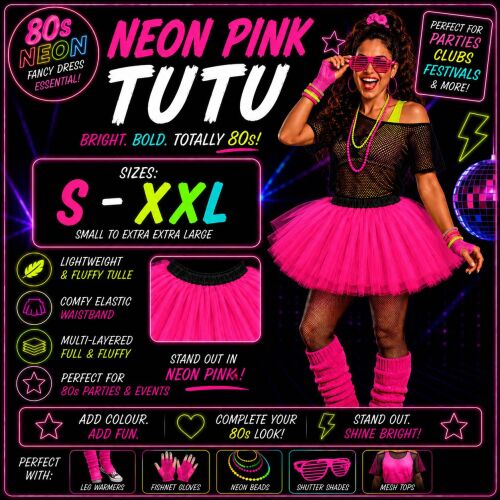 80s Fancy Dress Tutu - Neon Green - Sizes S-XXL