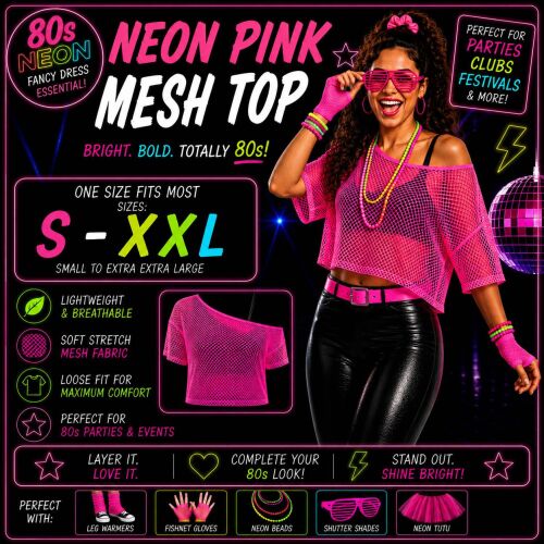 80s Mesh Top - Neon Pink S-XXXL (8-20)