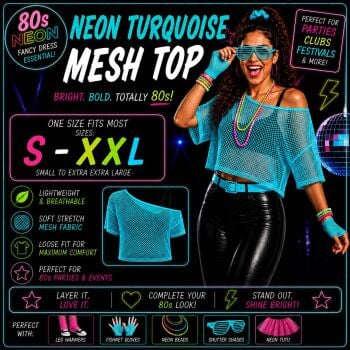 80s Mesh Top - Neon Blue Turquoise S-XXL (8-20)