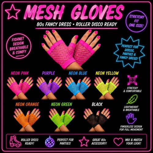 80s Short Mesh Gloves in Various Neon Colours