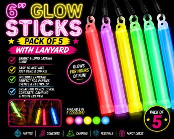 6 Inch Wrapped Glow Sticks - Pack of 5
