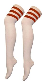 Over The Knee Socks - White & Red