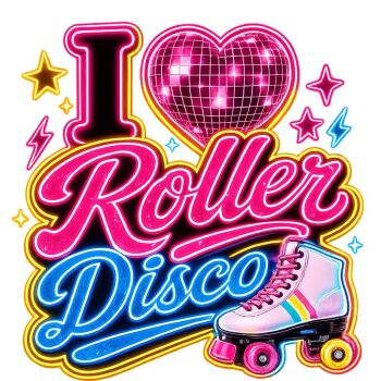 I Love ROLLER DISCO Iron on T Shirt Transfer Multi Coloured