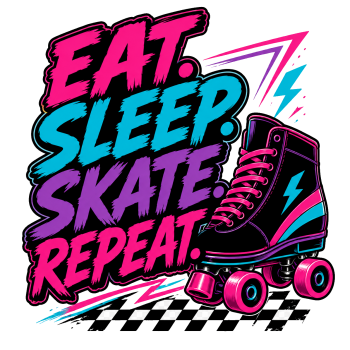 Eat Sleep Skate Repeat Iron on T Shirt Transfer Multi Coloured