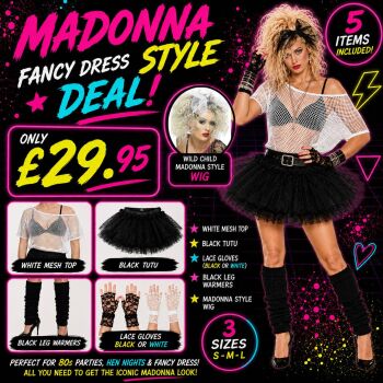 Madonna Style Fancy Dress deal with White Mesh Top