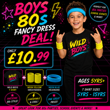 Child's Wild Boys T Shirt, Headbands  & Sweatbands - Age 5yrs-15yrs