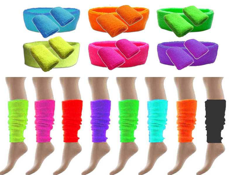80s Neon Leg Warmers, Sweatbands & Headband Deal