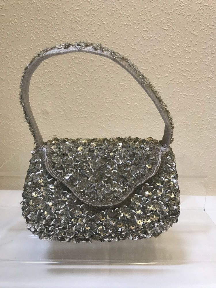 Silver sequin bag with handle