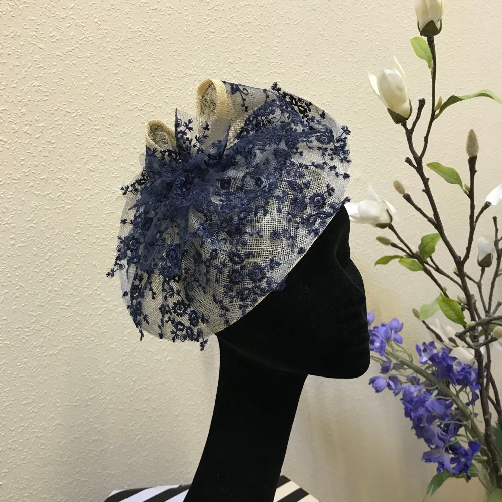 Unique vintage style fascinator with lace overlay