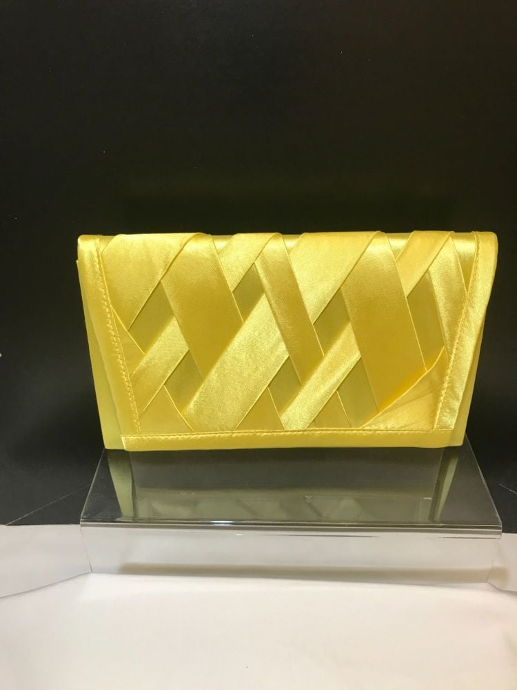 Daffodil satin clutch bag with lattice detail