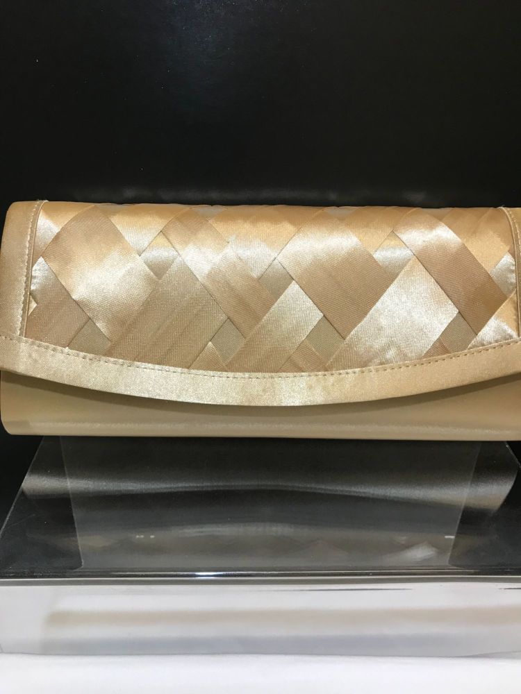 Fizz satin clutch bag with lattice detail