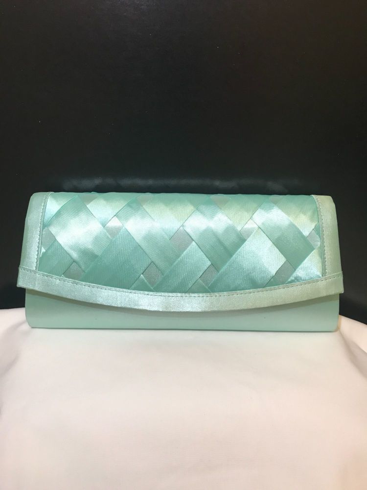 Green (Lido) satin clutch bag with lattice detail