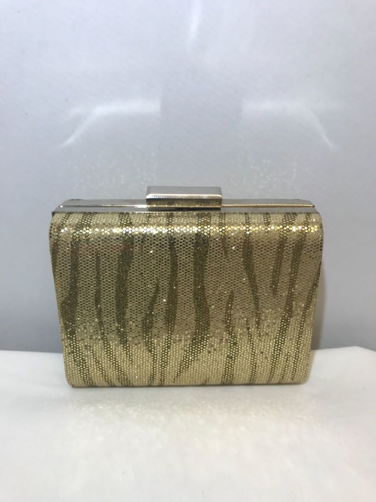 Small gold patterned hard case clutch bag