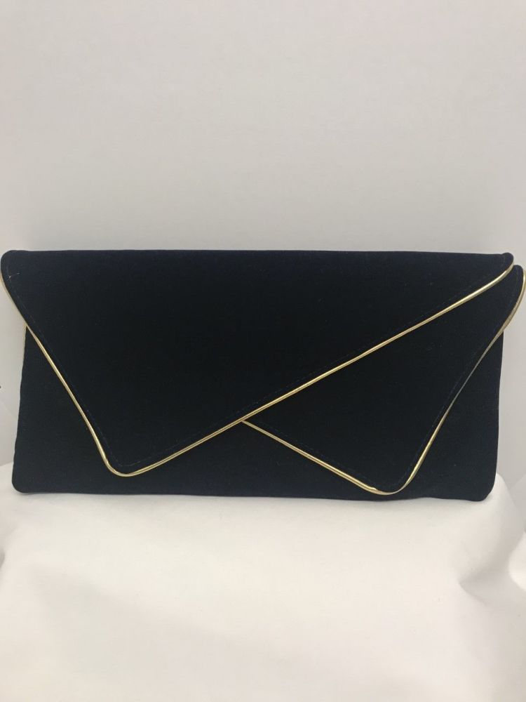 Large navy velvet bag with gold piping