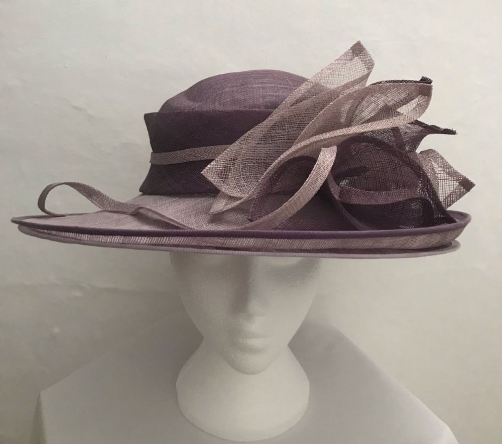 Double brim mauve and lilac hat