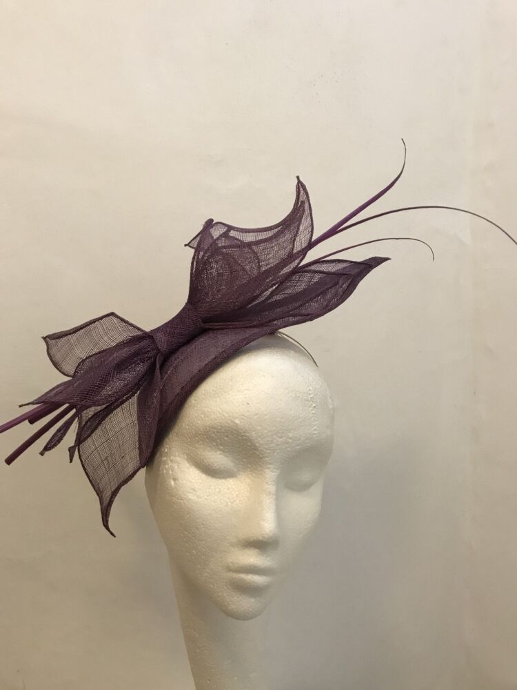 Upcycled mauve fascinator front