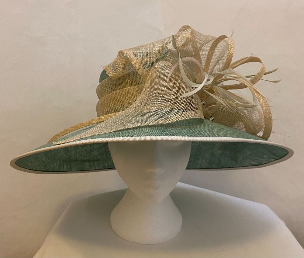 Pale green and beige large hat